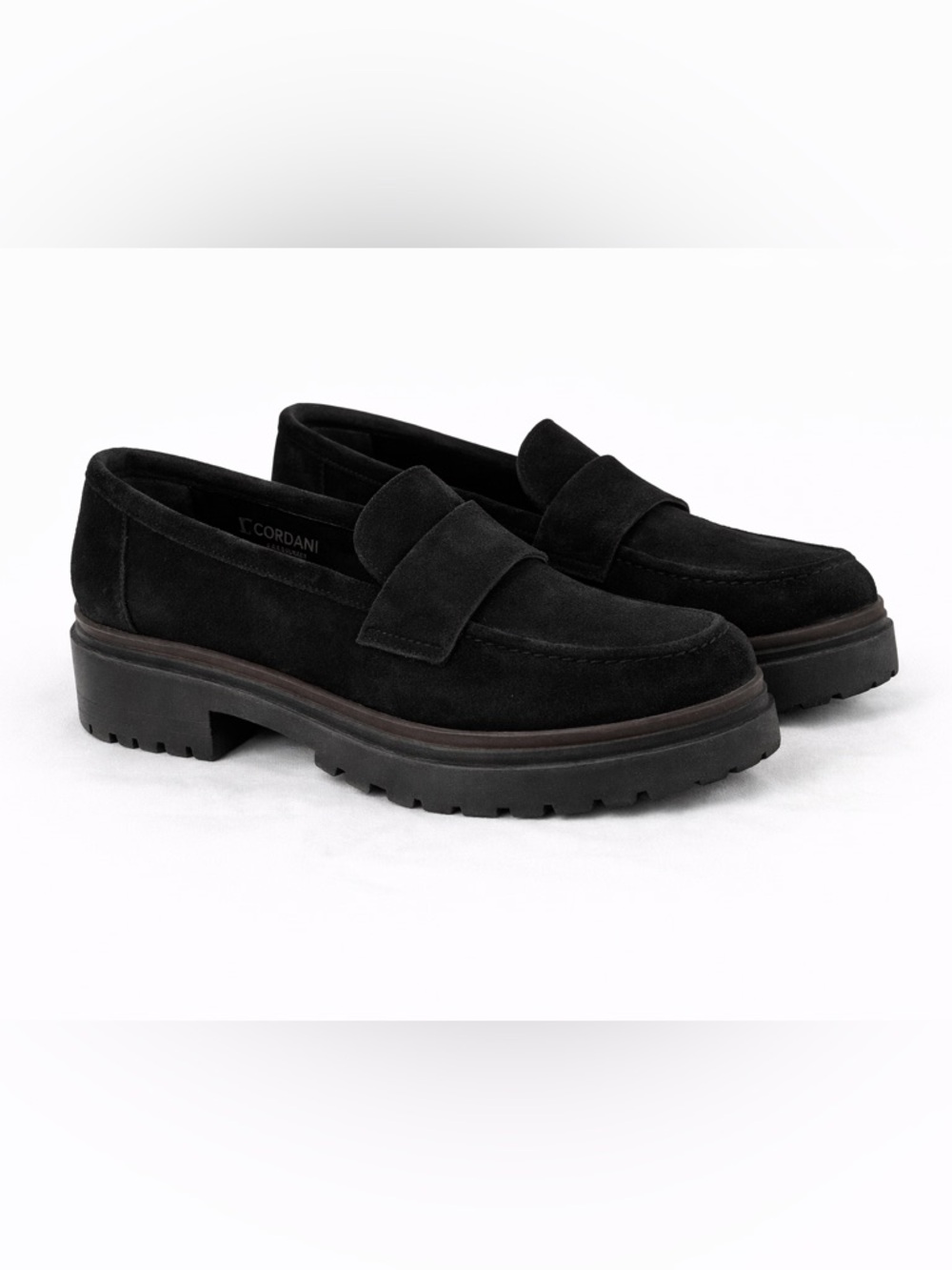Cordani Black Platform Loafers Chunky Lug Sole Suede EU 39